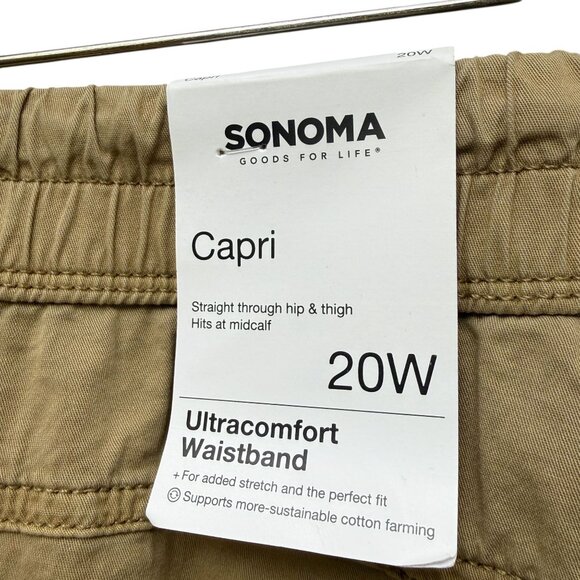 SONOMA Cargo Pants Plus Size 20W Khaki Tan Crop Capris Utility Pull on NWT - Picture 4 of 11